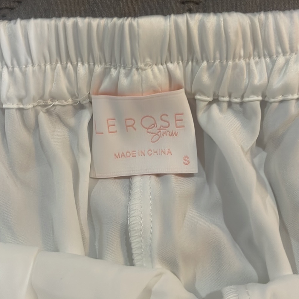 LE ROSE white with soft pink trim Macie satin pajama set - Picture 5 of 6